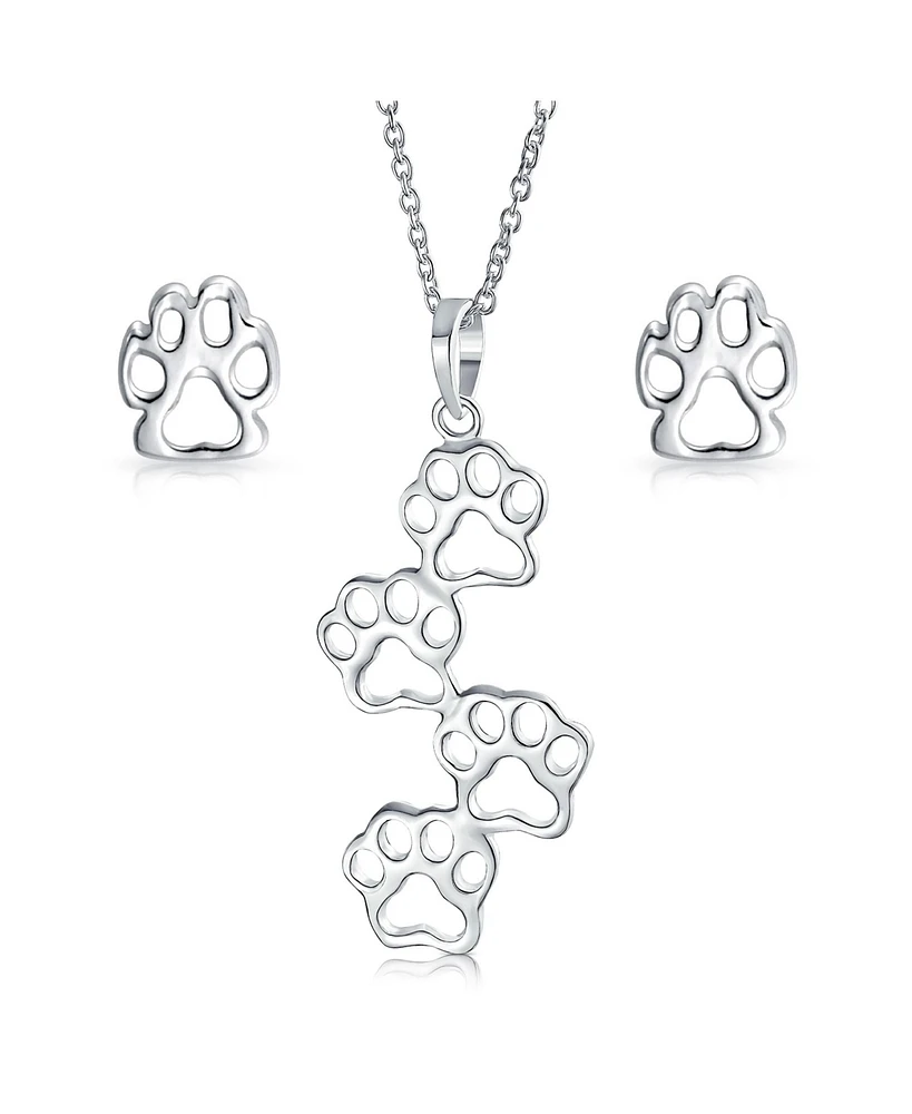 Bling Jewelry Dog Cat Puppy Dog Multi Paw Prints Stud Earring Pendant Necklace Jewelry Set