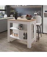 Fm Furniture Aztec Kitchen Island in melamine with open storage,light pine/white