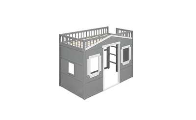 Slickblue Twin Loft House Bed with Ladder Space-Saving Design for Kids Rooms