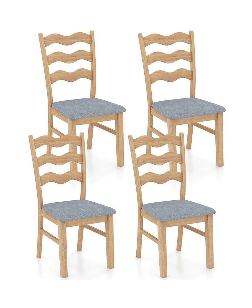 Gymax Dining Chair Set of 4 w/ Padded Seat Hollowed Wave Backrest Rubber Wood Frame