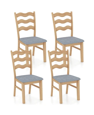 Gymax Dining Chair Set of 4 w/ Padded Seat Hollowed Wave Backrest Rubber Wood Frame