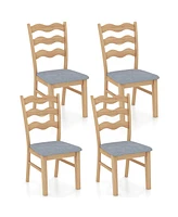 Gymax Dining Chair Set of 4 w/ Padded Seat Hollowed Wave Backrest Rubber Wood Frame