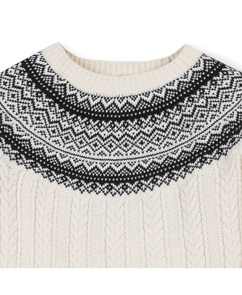 Hope & Henry Women's Organic Long Sleeve Fair Isle Cable Raglan Sweater