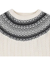 Hope & Henry Women's Organic Long Sleeve Fair Isle Cable Raglan Sweater