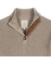 Hope & Henry Men's Organic Mock Neck Mix Stitch Button Sweater with Elbow Patches