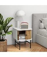 Gymax Set of 2 Nightstand Compact Modern End Side Table w/ Sliding Doors