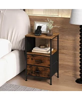 Gymax 2PCS Nightstand with Charging Station Industrial Bedside Table w/ 2 Drawers