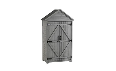 Slickblue Outdoor Storage Cabinet - Wooden Garden Tool Shed with Shelves and Latch