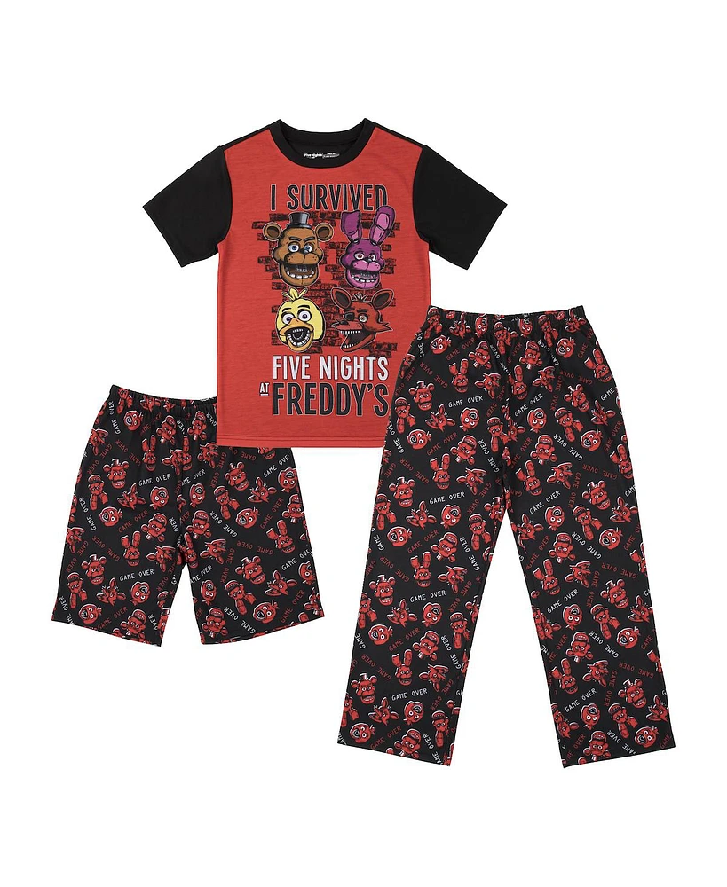 Five Nights at Freddy's Boys Youth Sleepwear Set Tee Shirt, Sleep Shorts, Pants