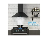 Iktch 36 inch Black Wall Mount Range Hood, 900 Cfm Ducted/Ductless Stainless Steel Vent Hood with Gesture Sensing & Touch Control Switch Panel, 2 Pcs