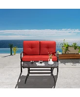 Sugift 2 Pieces Patio Outdoor Cushioned Coffee Table Seat-Red