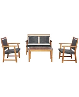 Sugift 4 Pieces Outdoor Patio Rattan Furniture Conversation Sets with Acacia Wood Frame