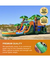 JumpOrange Cali Palms Commercial Grade Bounce House Water Slide with Dual Lane and Detachable Pool for Kids and Adults (with Blower), Tunnel Entrance,