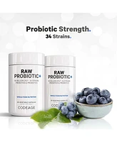 Codeage Raw Probiotic+ Supplement 100 Billion Cfu, 34 Strains with Digestive Enzymes, Raw Fruits & Veggies Prebiotics - Wild Kefir Culture - Non-gmo