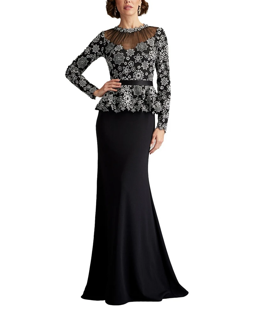 Tadashi Shoji Women's Lata Embroidered Belted Peplum Gown