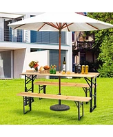 Sugift 66.5 Inch Outdoor Wood Folding Picnic Table with Adjustable Heights