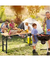 Sugift 66.5 Inch Outdoor Wood Folding Picnic Table with Adjustable Heights