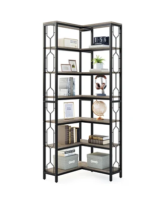 Tribesigns Corner Shelf, 7-Tier Industrial Bookshelf, Wood and Metal Etagere Bookcase, Freestanding Display Shelf for Living Room, Kitch