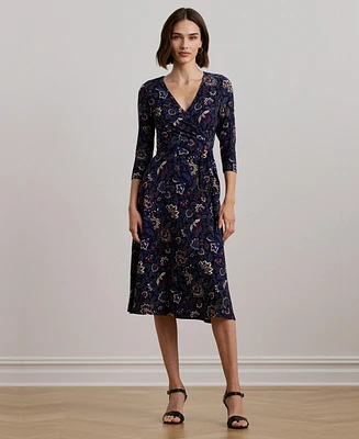 Lauren Ralph Women's Floral Surplice Stretch Jersey Dress