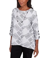 Alfred Dunner Petite Wild At Heart Geometric Top