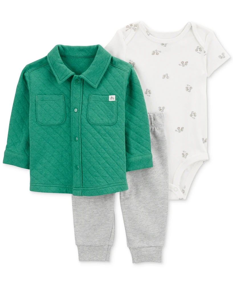 Carter's Baby Boys Quilted Little Cardigan, Printed Bodysuit & Pants, 3 Piece Set