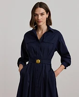 Lauren Ralph Women's Belted Cotton-Blend Midi Shirtdress