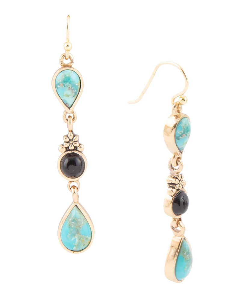 Barse Barcelona Genuine Turquoise Onyx Golden Bronze Teardrop Drop Earrings