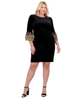 Jessica Howard Plus Side-Ruched Lace-Trimmed-Cuff Sheath Dress