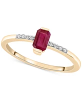 2-Pc. Set Lab-Created Ruby (3/4 ct. t.w.) & Diamond (1/20 ct. t.w.) Emerald-Cut Pendant Necklace & Ring in 14k Gold-Plated Sterling Silver