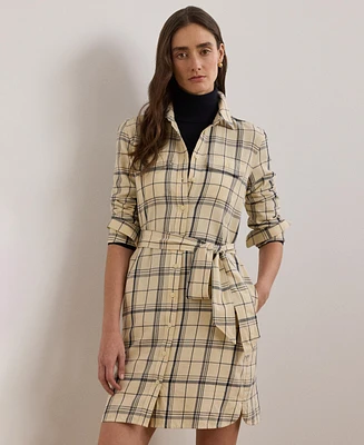 Lauren Ralph Women's Plaid Belted Twill Cotton Shirtdress