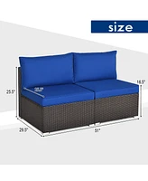 Sugift 2 Pieces Patio Rattan Armless Sofa Set with 2 Cushions and 2 Pillows