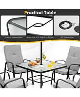 Sugift 6 Pieces Patio Dining Set with Umbrella and Stackable Cushioned Chairs