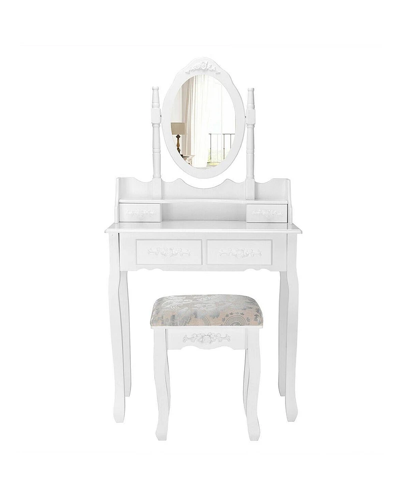 Sugift Vanity Table Set with Oval Mirror and 4 Drawers