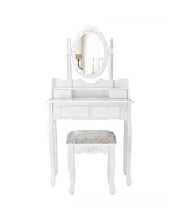 Sugift Vanity Table Set with Oval Mirror and 4 Drawers