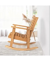 Sugift Outdoor Fir Wood Rocking Chair with High Backrest