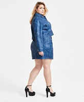 Bar Iii Trendy Plus Size Faux Leather Denim Cropped Jacket Mini Skirt Exclusively At Macys