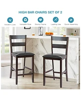 Sugift 2-Pieces Upholstered Bar Stools Counter Height Chairs with Pu Leather Cover