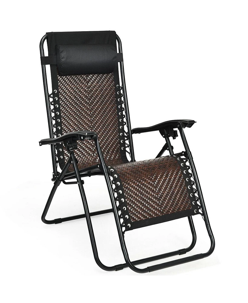 Sugift 2 Pieces Folding Patio Rattan Zero Gravity Lounge Chair