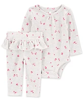 Carter's Baby Girls Floral Valentine's Day Bodysuit & Pants, 2 Piece Set