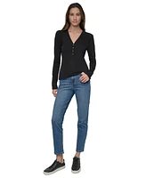 Dkny Jeans Petite Puffed-Shoulder Knit Top