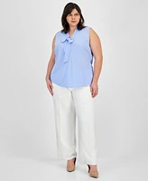 Kasper Plus Tie-Neck Sleeveless Blouse