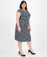 Kasper Plus Pull-On Polka-Dot Midi Skirt