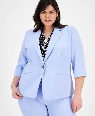 Kasper Plus 3/4-Sleeve One-Button Blazer