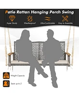 Sugift 2-Person Patio Wicker Hanging Swing Chair