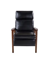 Hulala Home Peter Mid-Century Modern Leather Solid Wood Recliner with Rubber