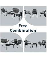 Sugift 4 Pieces Patio Furniture Set with Armrest Loveseat Sofas and Glass Table Deck