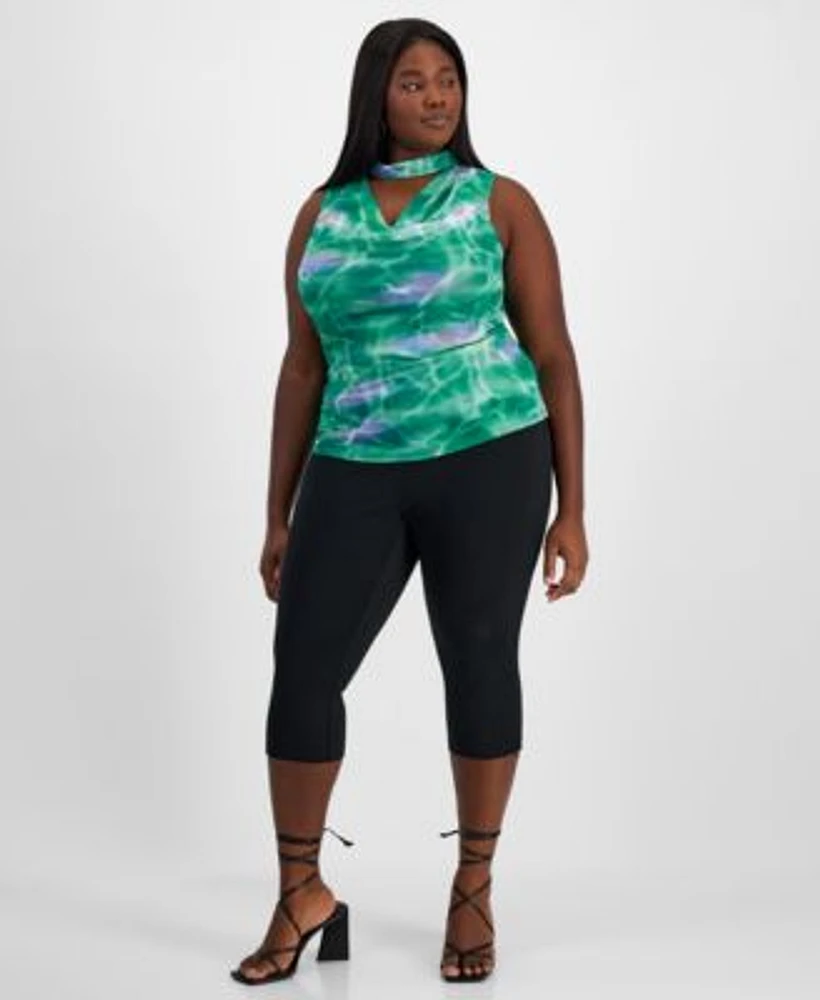 Bar Ii Trendy Plus Size Cowl Neck Cutout Sleeveless Top High Rise Ponte Side Zip Capri Pants Exclusively At Macys