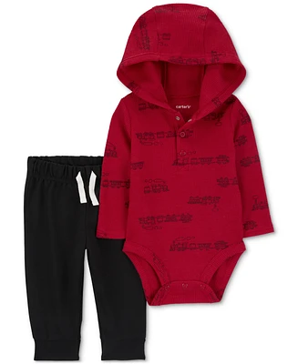 Carter's Baby Boys Train Hooded Thermal Bodysuit & Pants, 2 Piece Set