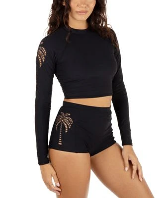 Hurley Juniors Shadow Palm Cropped Rash Guard Top Retro Swim Shorts