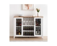 Garmin Wine Bar Cabinet with Led Light, Home Coffee Cabinet with Wine and Glass Rack, Kitchen Buffet Sideboard with Storage Cabinet&Drawers, Modern Li
